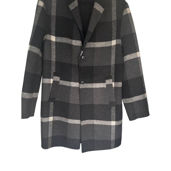 ZARA Womens Medium Gray & Black Plaid Wool Blend Coat - Picture 6 of 16